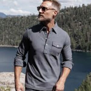 Criquet Mens Long Sleeve Players Polo Shirt Pima Cotton XXL Gray Preppy Golf